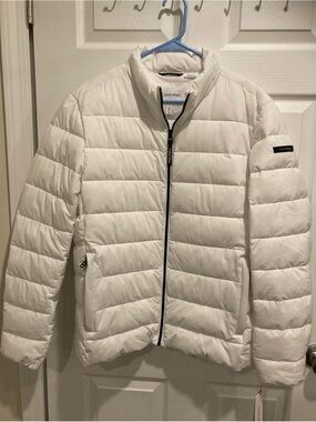 Calvin Klein Men’s White Puffer Jacket Black Zip Trim Size M NWT